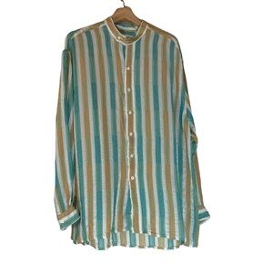 Vivaldi Vintage Made in Italy Button Down Long Sleeve Collarless Womens Blouse